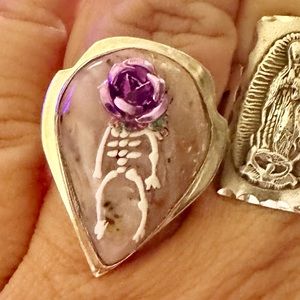 Mexican Goth Rose Skeleton Silver Ring 8